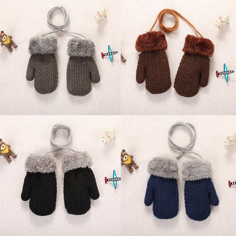 0-4Y bébé hiver gants tricoté mignon épais tricot mitaines Patchwork extérieur mitaines laine pour enfant en bas âge infantile -né filles garçon