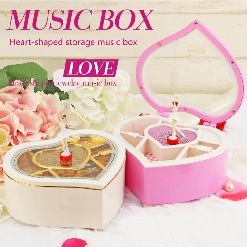 Heart Shape Dancing Ballerina Music Box PLastic Jewellery Mechanism Hand Crank Music Box Mechanism for Valentine's