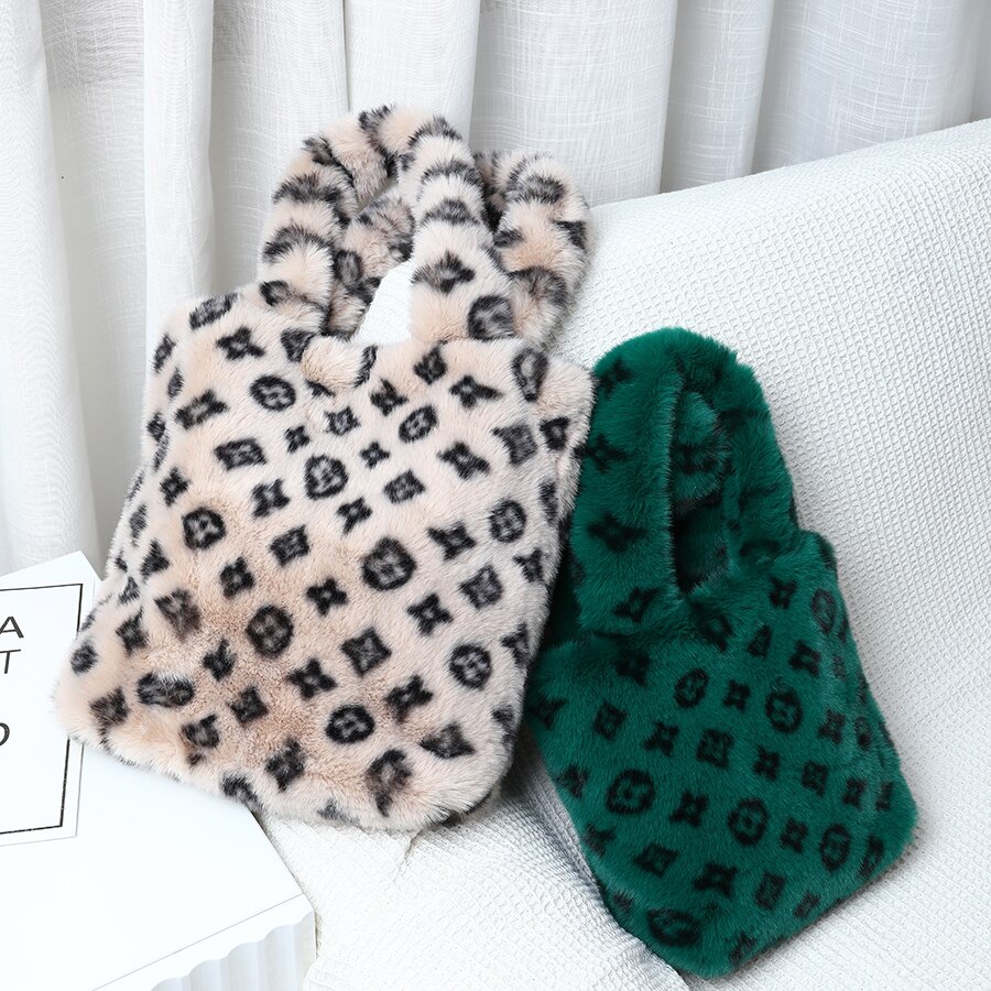 Winter Flower Fur Bags For Women Plush Bag Harajuku Cool Street Fluffy Zebra Handbag Chic Party Club Mini Bag Femme