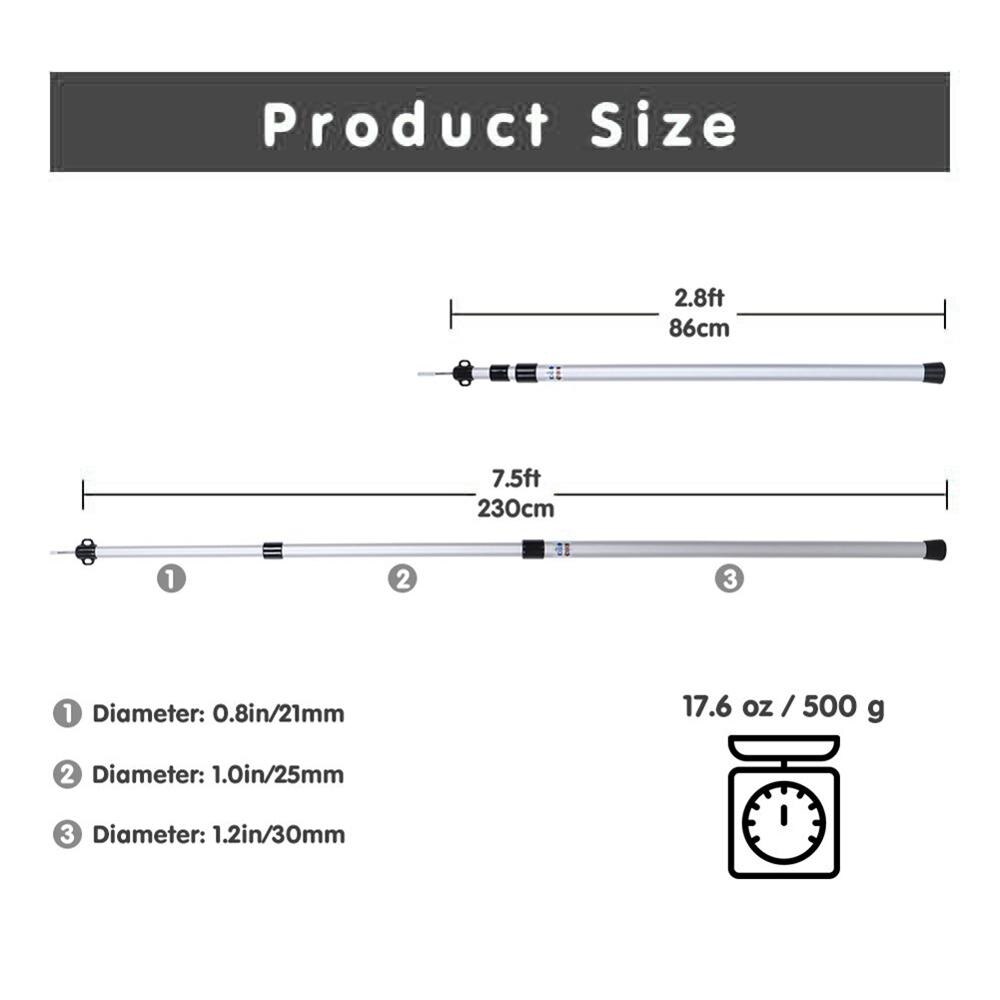 2PCS Lightweight Outdoor Tent Poles Adjustable Tarp Pole Rod Tent Aluminium Poles For Tents Camping Shelters Hiking