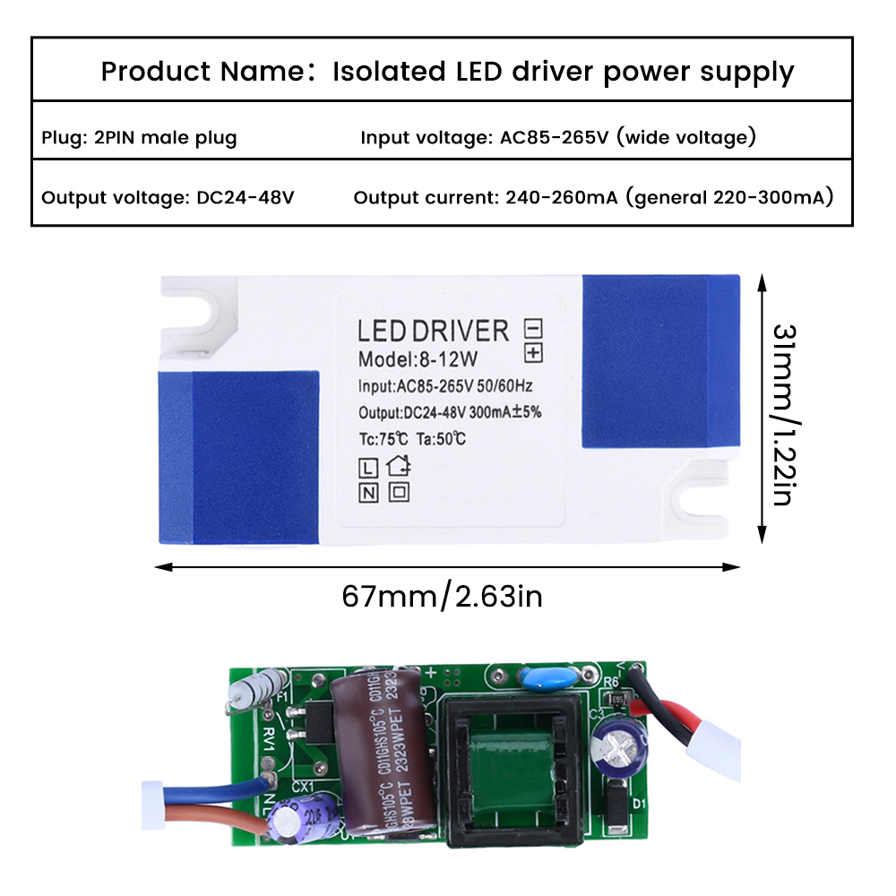 Ac85-265V 240-260ma Isolated Led Driver Power Supply Transformer Constant Current Power Supply Adaptor for Light Strip