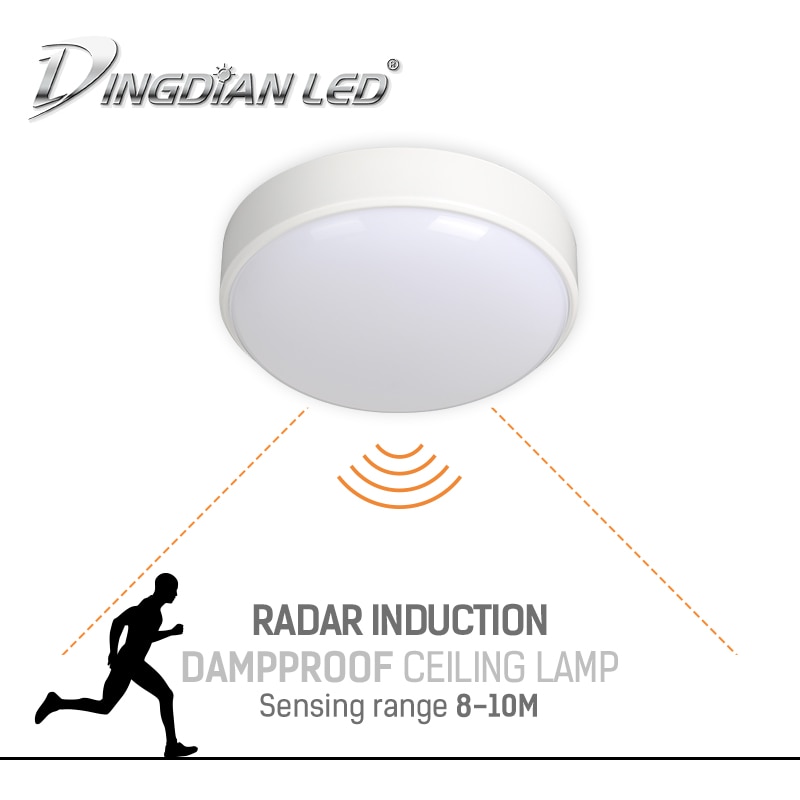 Dingdian Led 20W AC85-265V Led Plafondlamp Smart Radar Inductie Installeren Daglicht Waterdicht Voor Badkamer Gang Licht