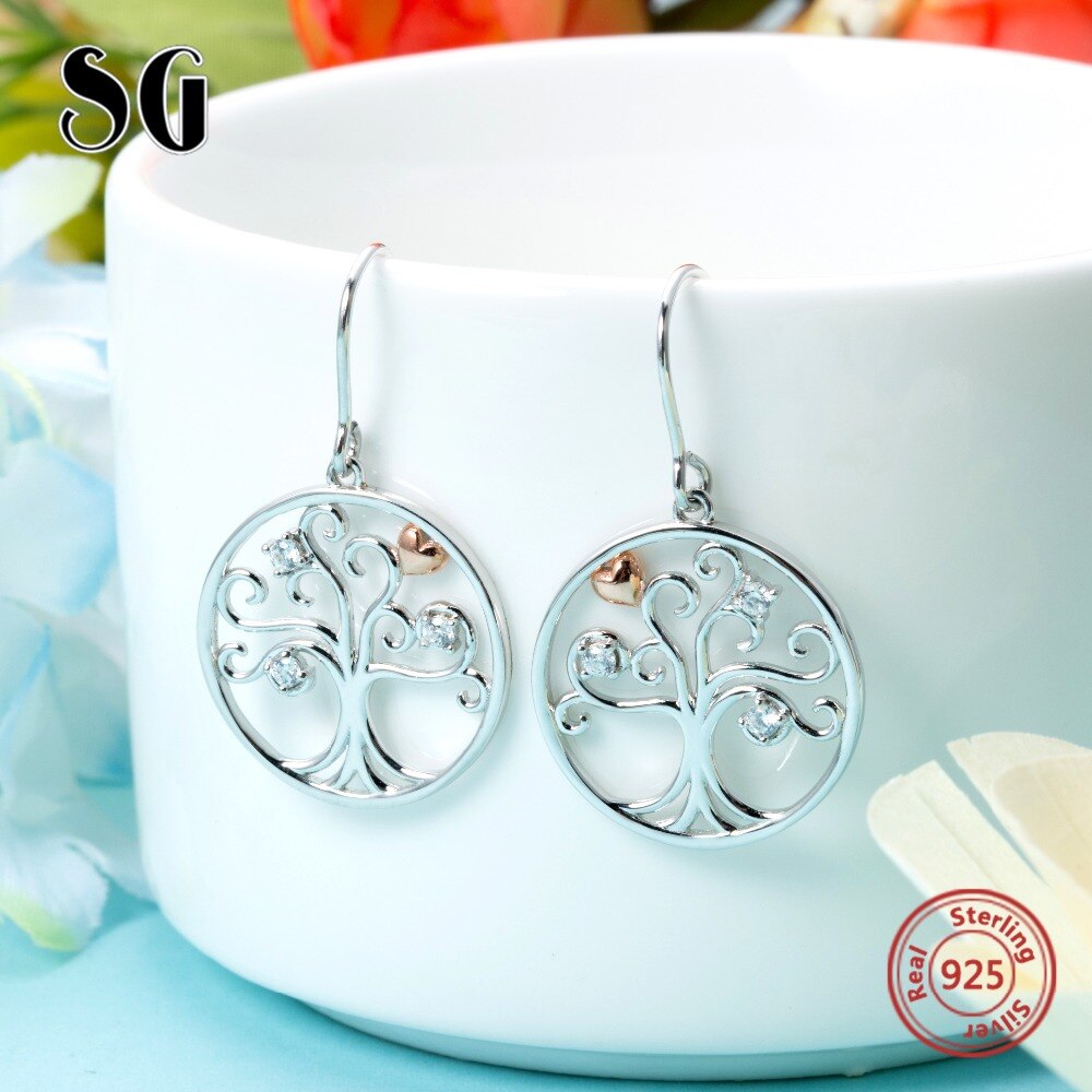 SG baum des lebens baumeln ohrringe authentische 925 Sterling silber schmuck, der für frauen Kostenloser