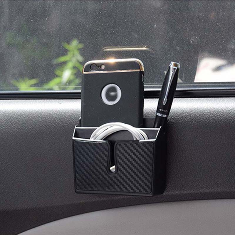 Carbon Fiber Style Car Storage Box Phone Holder Soft PVC Material Car Organizer Bag Card Holders Coin Holder Stowing Tidying