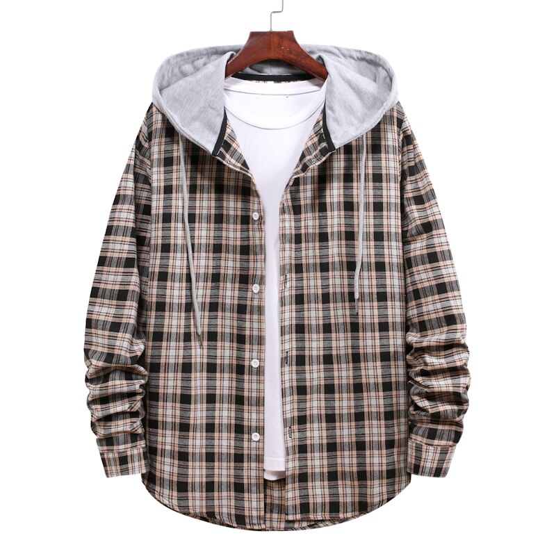 Chemise à capuche à manches longues pour homme, coupe slim, printemps-automne, à carreaux, décontractée, grande taille