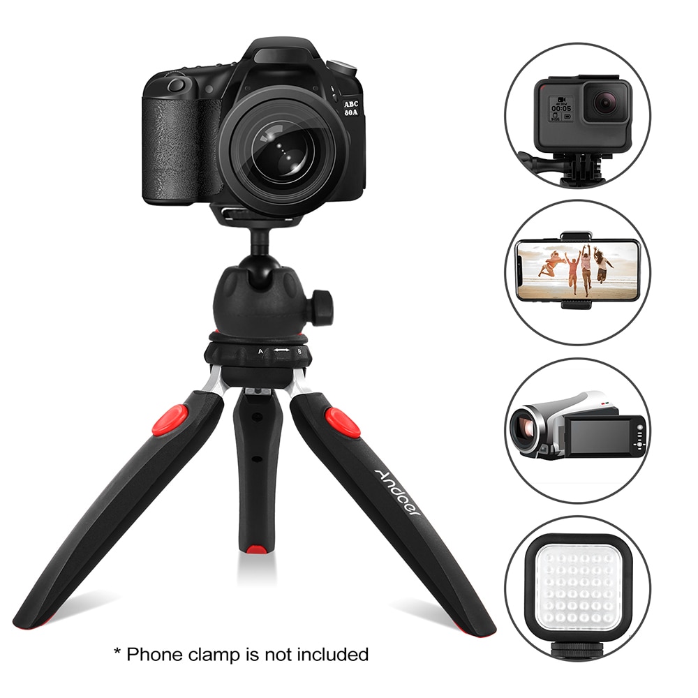 Andoer Mini Tabletop Tripod Camera Tripods Portable Foldable with 1/4" Mounting Screw for DSLR/Mirrorless Cameras Video Light