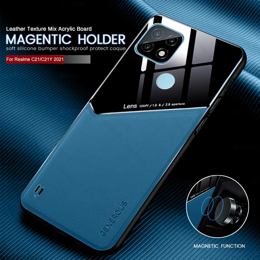 Leder Textur Auto Magnetischer Halfter Telefon Abdeckung Für Realme C21 C21Y RealmeC21 Realmi C 21 Y 21Y Weiche Silikon schützen Coque