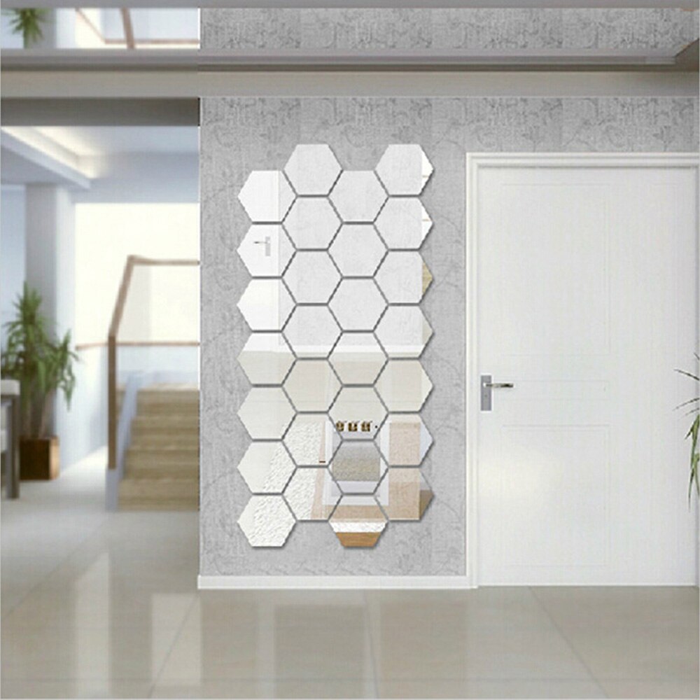 12 st diy 3d spegel väggdekor hexagon heminredning spegel dekor klistermärken konst väggdekoration klistermärken multi-color