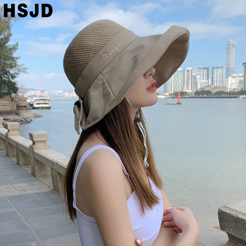 Chapeau de soleil en maille souple pour femmes, seau pliable, à Large bord, nœud papillon, Anti-UV, pour la plage, nouveauté, été,
