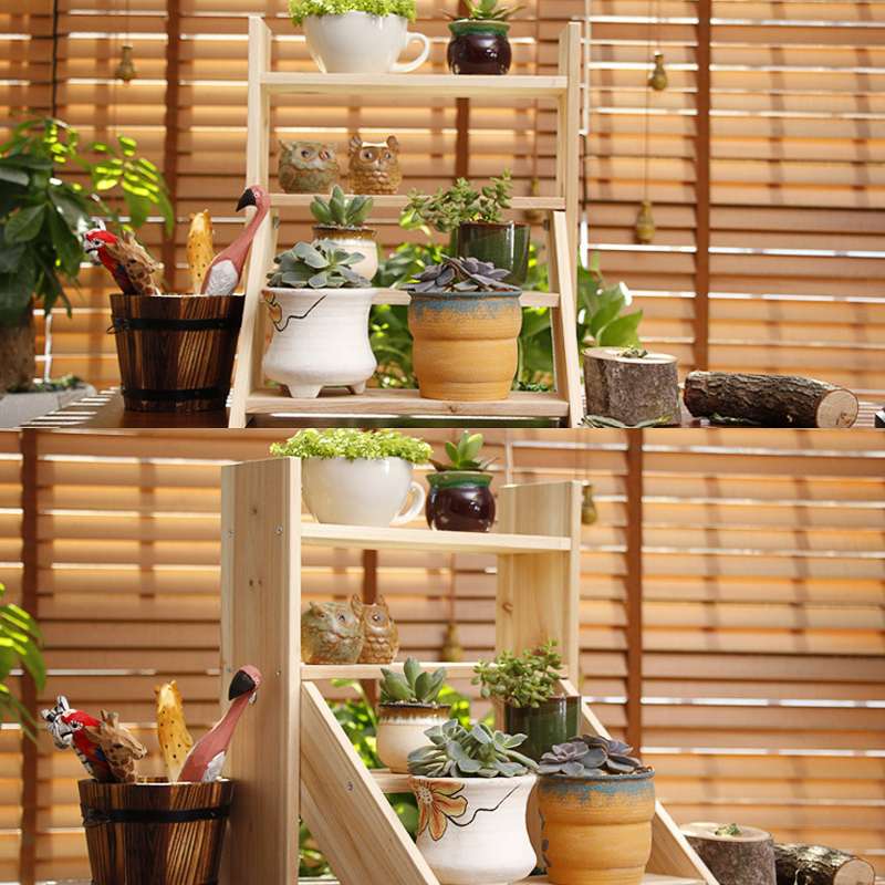 4 Tiers Plant Tray Plant Shelves Flower Display Stand Display Stand Wood Shelf Storage Rack Outdoor Garden Flower Rack Holder