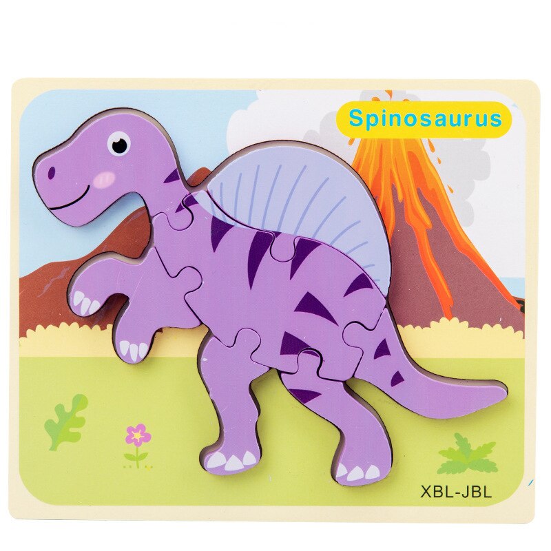 Dinosaur 3D Puzzle Early Educational Jigsaw Puzzle Cartoon Wooden Kids Toy for Boys Girls Montessori Toys: A