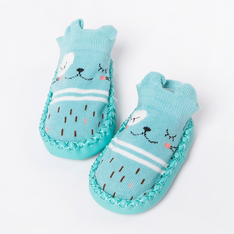 Otoño invierno Bebé calcetines bebé calcetines suelas de goma bebé cosas calcetín recién nacido zapatos antideslizantes suela suave: Sky Blue / 12 meses
