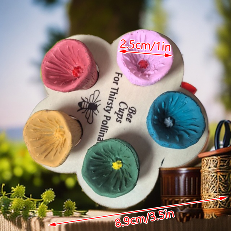 5pcs Bee-friendly Resin Flower Water Cup Wood Insect Drinking Station Bee Watering Station Bee Cup