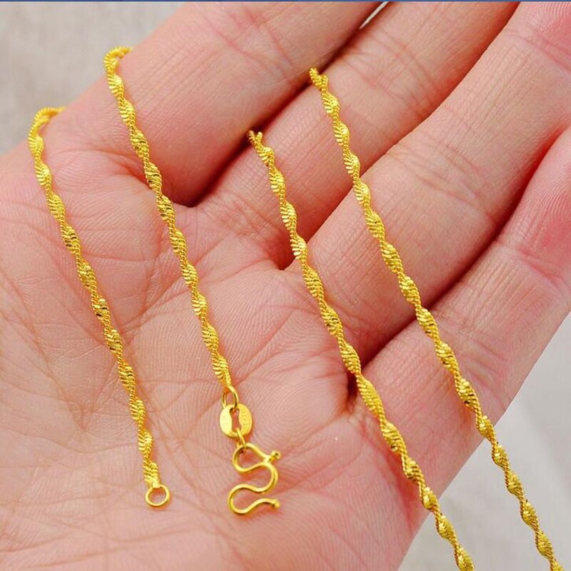 24K Gold-Filled Necklaces For Women 1-2mm Link Chain Necklace Fit Pendant Collier Femme Choker African Gold Jewelry