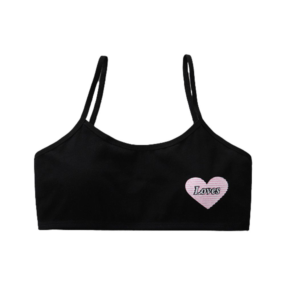 10-15 Years Old Kids Underwear Bra Girl Cotton Clothes Cute Camisole Children Vest Heart Baby Bra Kids Tank Top: black