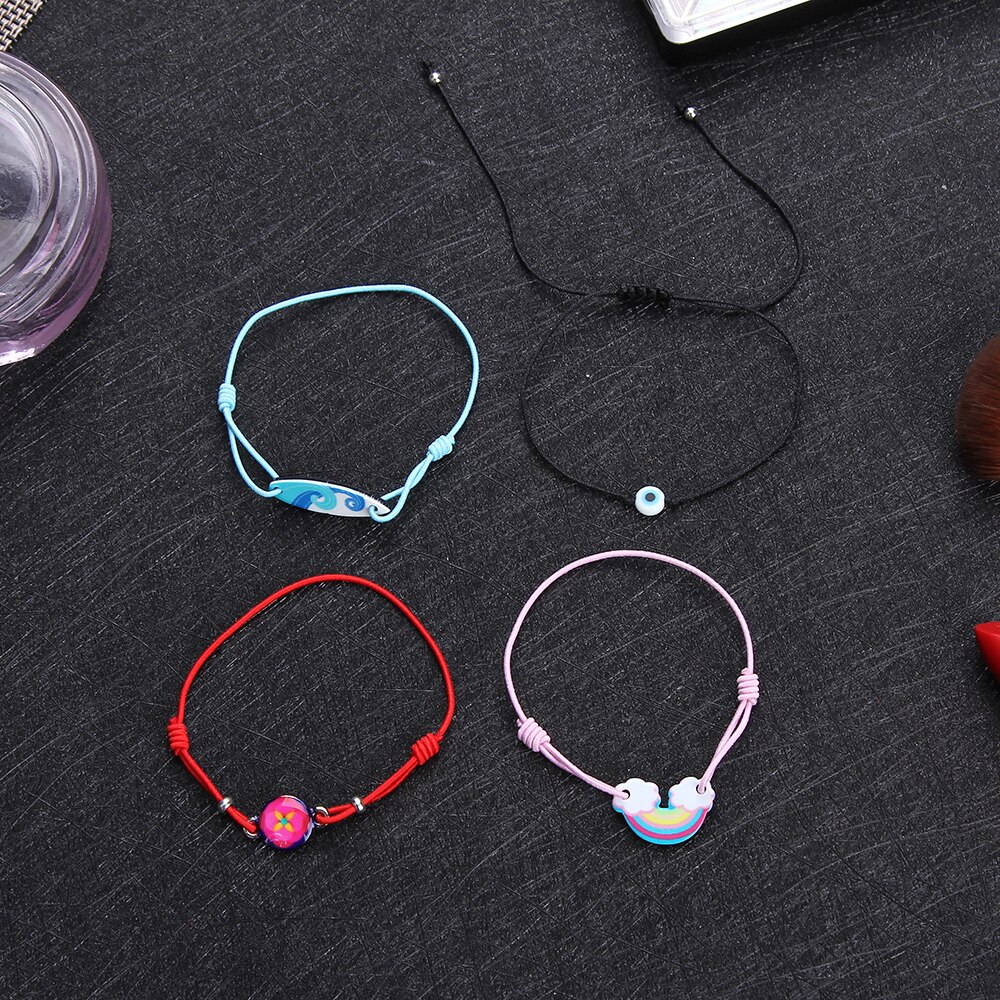 12 Stks/set Handgemaakte Geweven Touw Ketting Armband Set Rainbow Bridge Gedrukt Charms Armbanden Voor Vrouwen Mode-sieraden