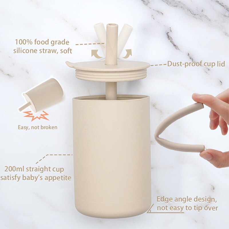 Juego de comida de entrenamiento para niños, cuenco de alimentación para bebé, plato de succión vajilla de silicona de grado alimenticio, taza de paja, artículos para bebé, 4 Uds.