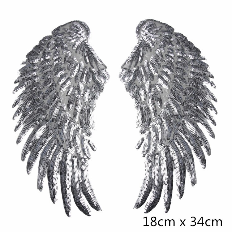 Pgy 12 Pailletten Patch Diy Angel Vleugels Ijzer Op Patches Voor Kinderkleding Naaien-Op Geborduurde Patch Motif applique Stickers: Silver L