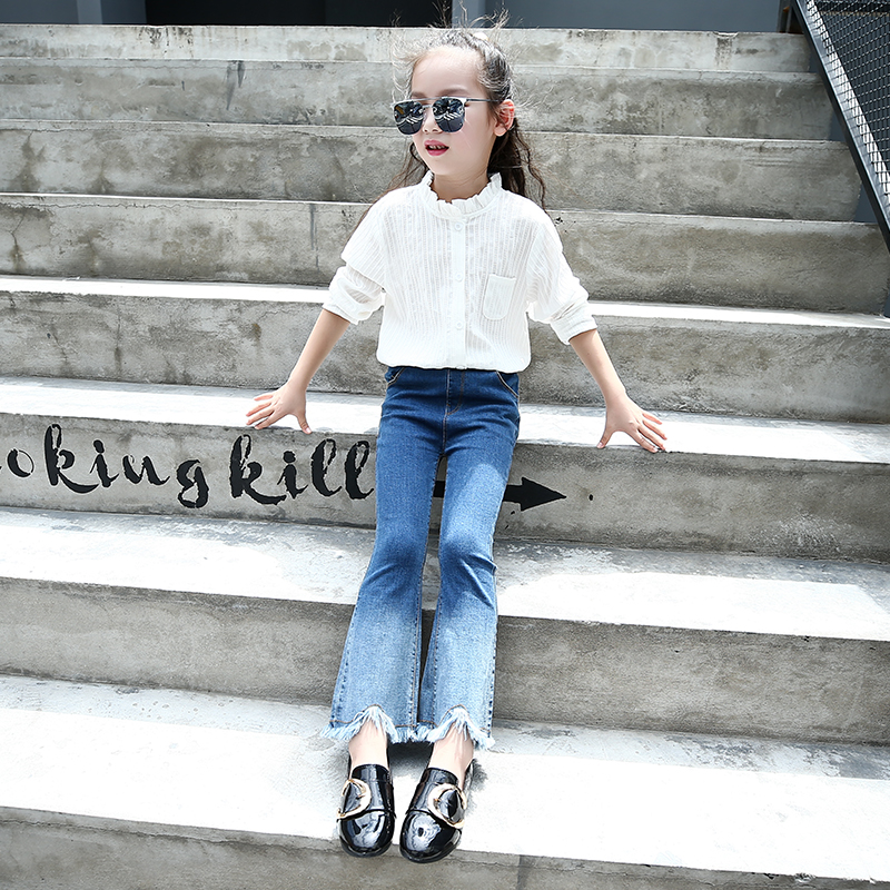 Jean à pattes d&#39;éléphant pour filles, pantalon en Denim bleu dégradé, jambes larges, vêtements pour enfants, collection printemps et automne