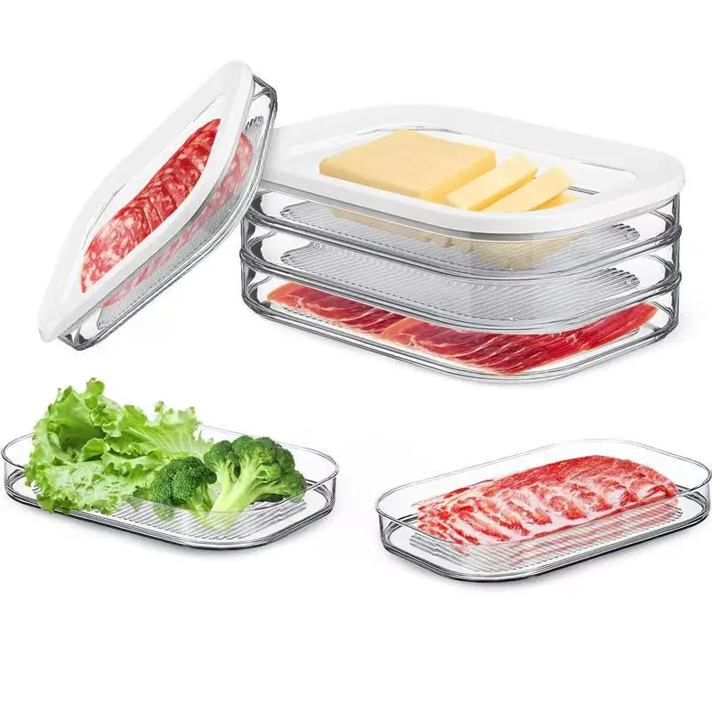Contenedor de carne para nevera, almuerzo con tocino, contenedor de carne para refrigerador, contenedores de preparación de comida, cajas apilables de almacenamiento de alimentos con tapa