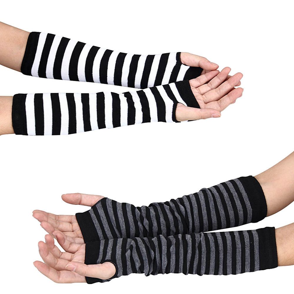Calentadores de brazo para mujer, manoplas cálidas sin dedos en negro, gris y blanco, de punto, largo, algodón, longitud: 35 cm, 1 par