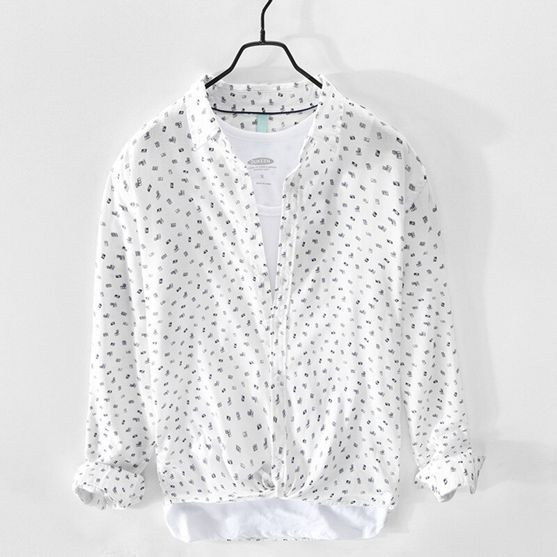 Männer Polka Dot Floral Casual Langarm Revers Hemd Strickjacke: WHITE / M