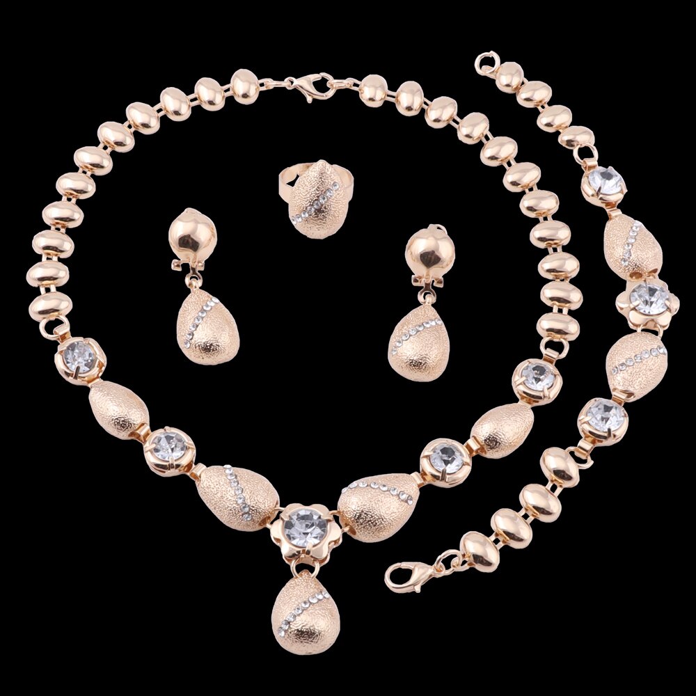 Wedding Crystal Jewelry Sets For Women Water Necklace Earrings Set Gold Color Bridal Party Wedding Accessories