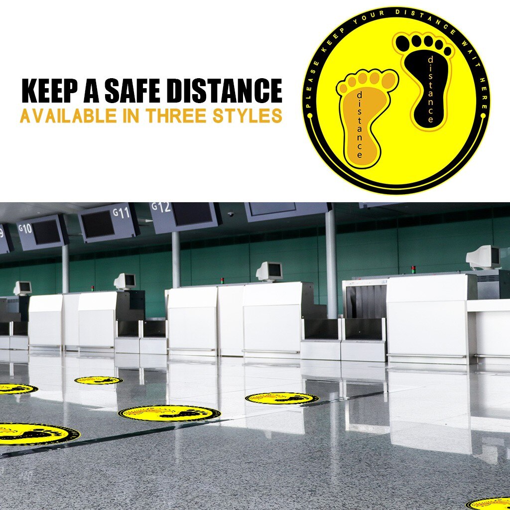 1/5pcs Ground Sign Isolated Label 30CM diameter Please Keep Wait Here Stand Here Keep 6ft in Between Distance Marker Floor Z0504