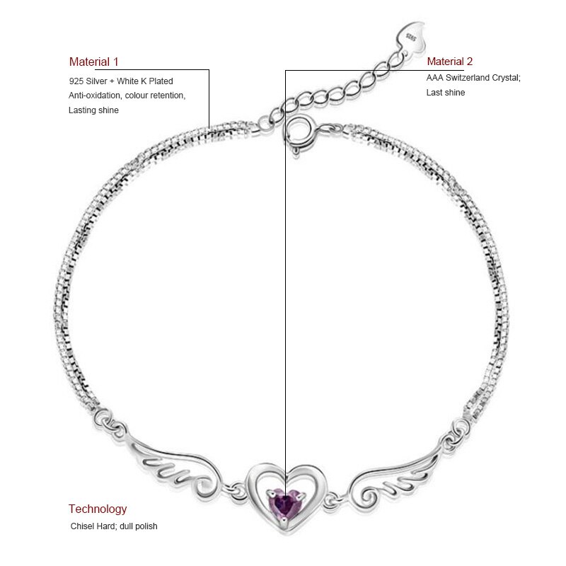 Ragazze di modo Collezioni Del Partito Ali di Angolo Del Cuore 925 Braccialetto in Argento sterlina per migliore Amico Amicizia Regalo 5Y274