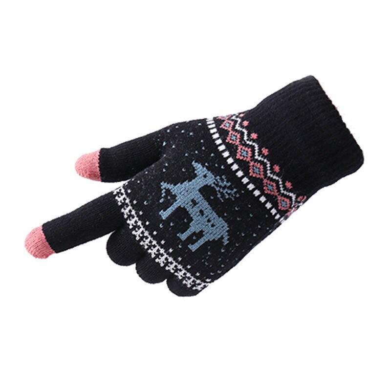 Handschoenen dames winter warm herfst cartoon studenten touchscreen jia hou rong garen gebreide katoenen vingers mannen qi xing che: Enkele laag hertenzwart