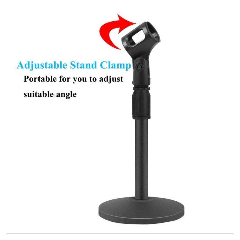 Desktop Microphone Stand, Upgraded Adjustable Table Mic Stand with Non-Slip Metal Base with Mic Clip and Screw for Spark