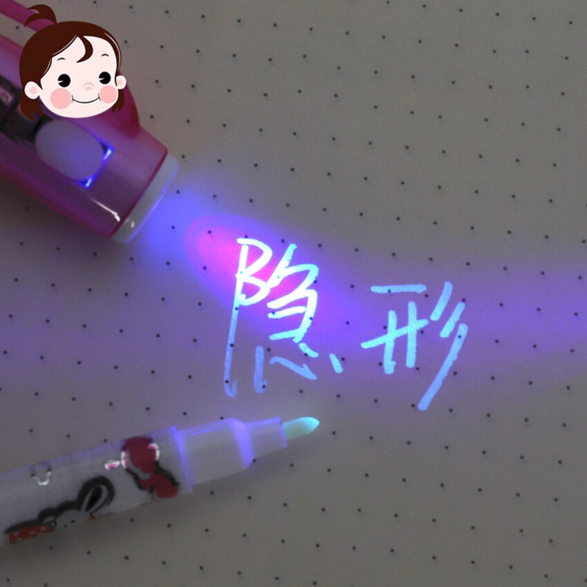 Magic 2 en 1 pluma de tinta Invisible linterna LED resaltador bolígrafo fluorescente bolígrafo escuela Oficina suministros de dibujo papelería