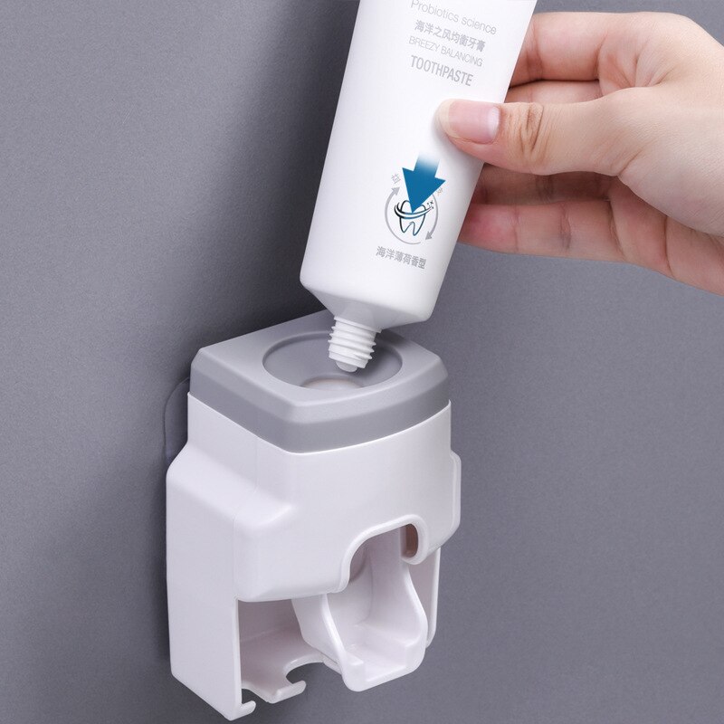 Wall Mount Automatic Toothpaste Dispenser and Small Toothbrush Holder Toothpaste Squeezer for Family Shower Bathroom