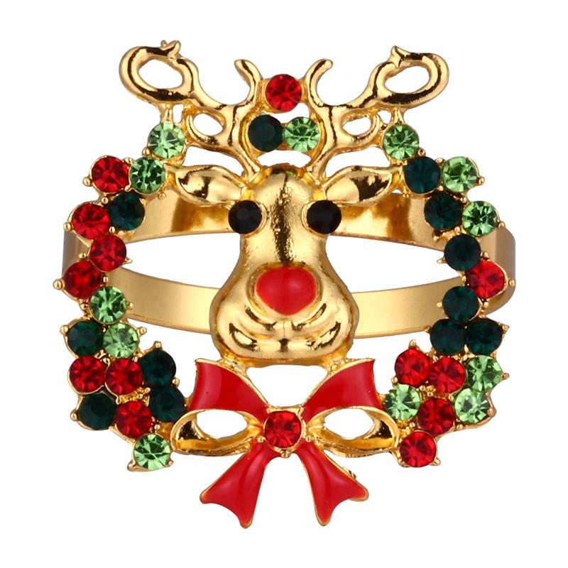 Anneaux de serviette avec tête de cerf de noël en alliage avec arbre de noël, porte-serviettes avec boucles, décorations de Table pour mariage et fête: B