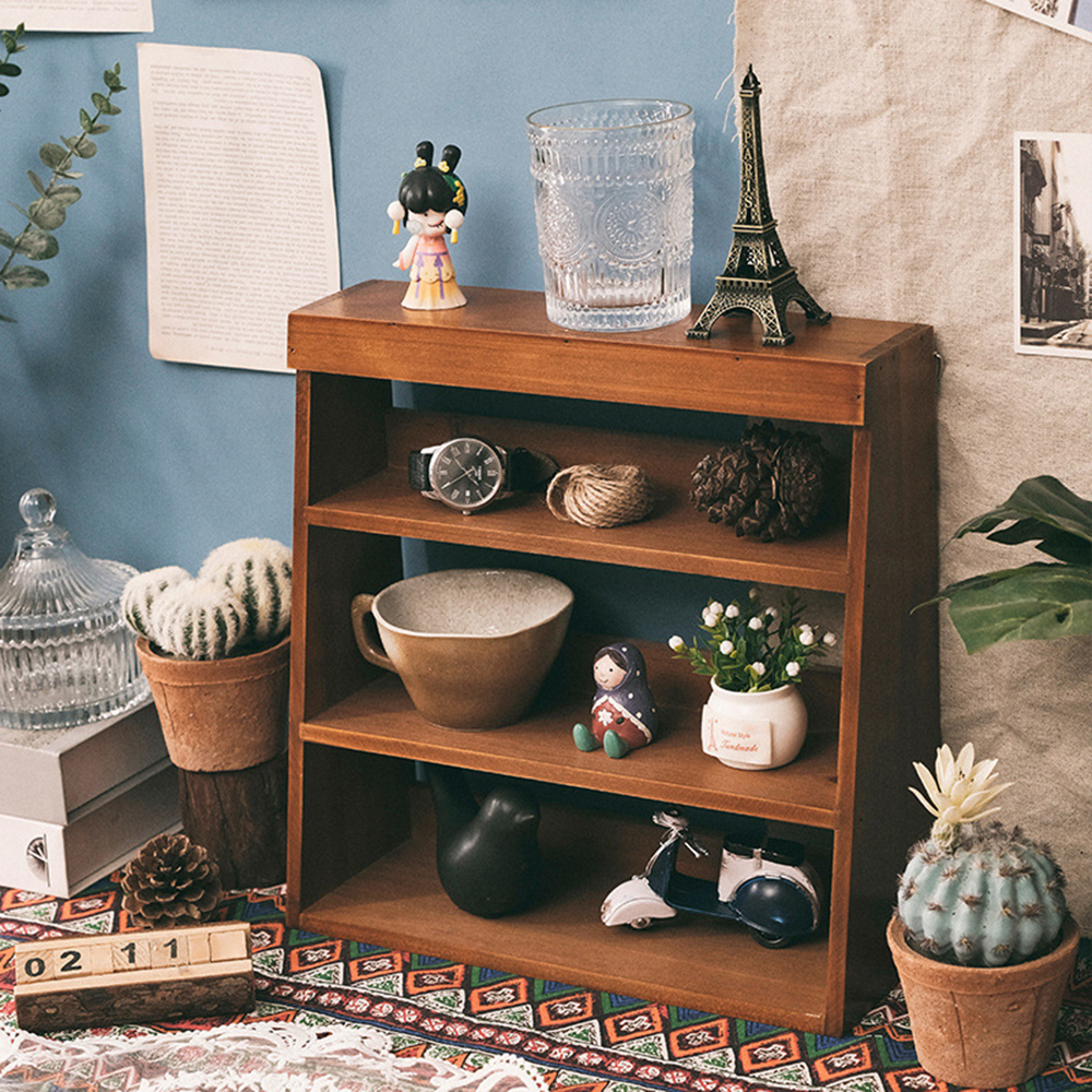 Caixa de armazenamento retro armário de armazenamento de madeira maciça desktop caixa de madeira mesa de maquiagem decoração boneca organizador exibição prateleira riser