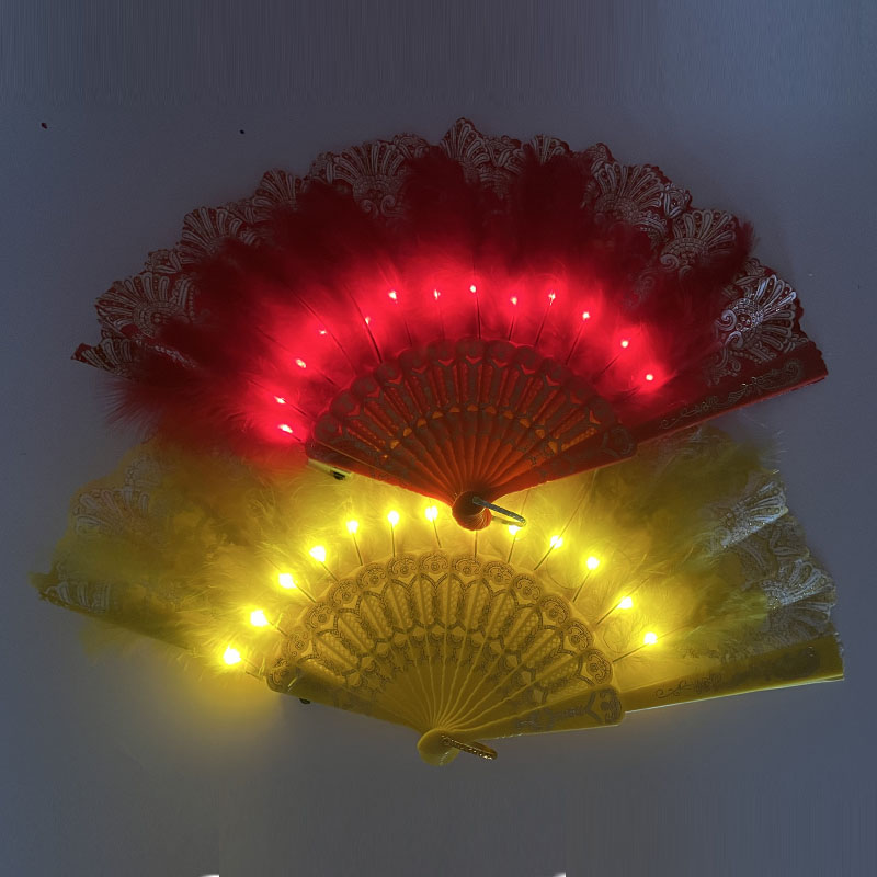Abanicos de mano de plumas con luz LED brillante para niños y adultos, perfectos para fiestas de baile, festivales y bodas