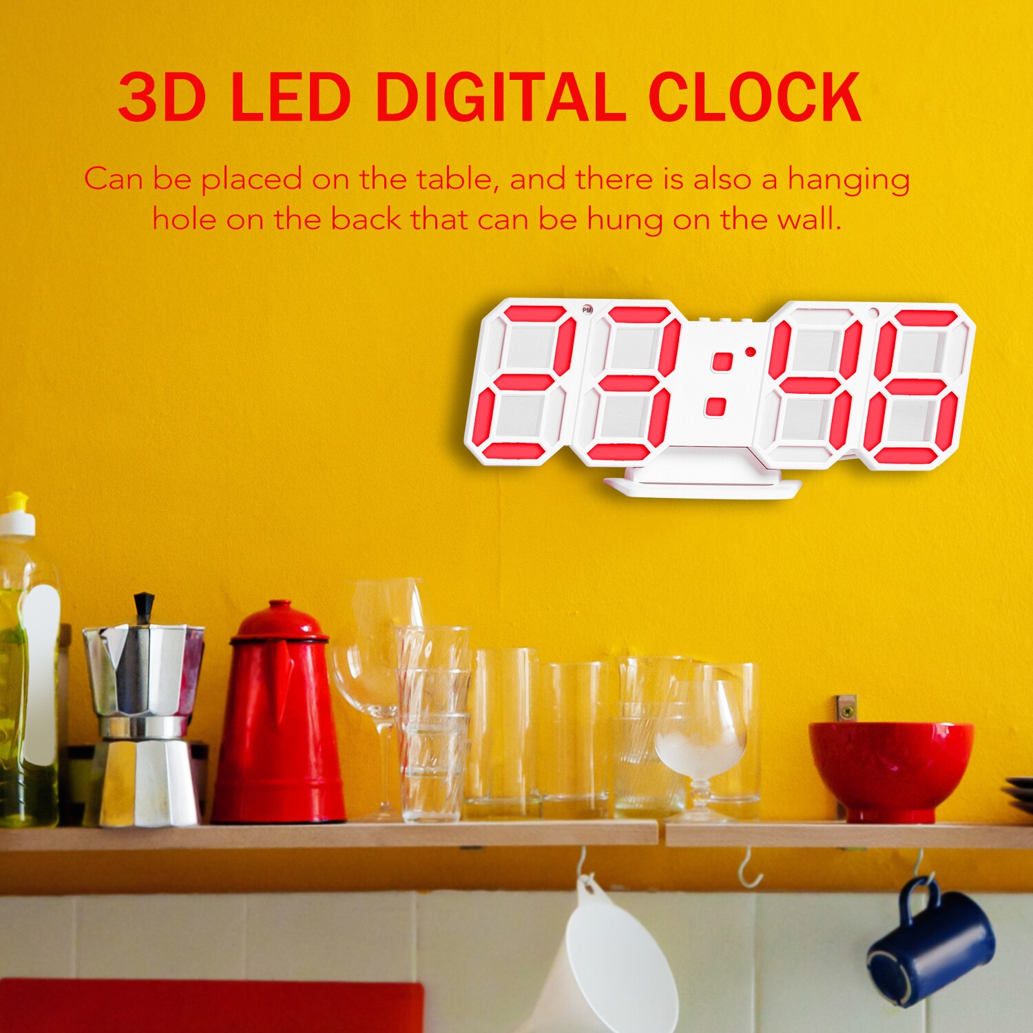 3d ledet digitalt ur elektronisk bordur vækkeur væg glødende hængende ure blå