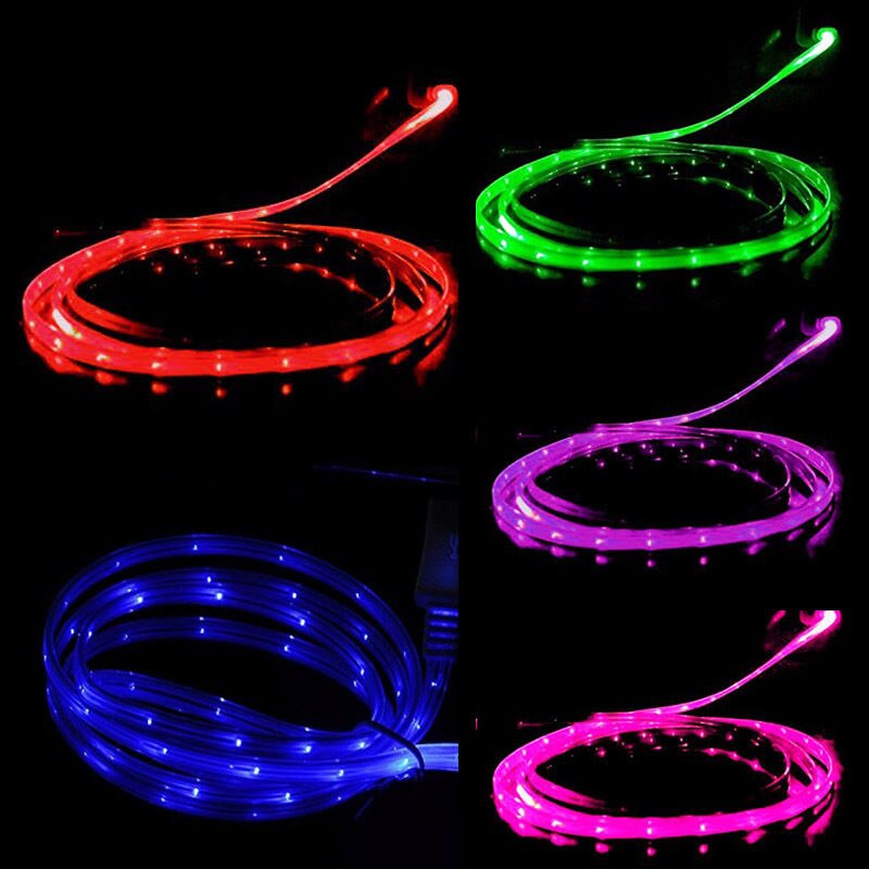 1M Colorful emitting Charge Wire Led Micro USB Cable for Samsung for HTC for iPhone 6 6S 7 8 Plus x Android phone charger cable