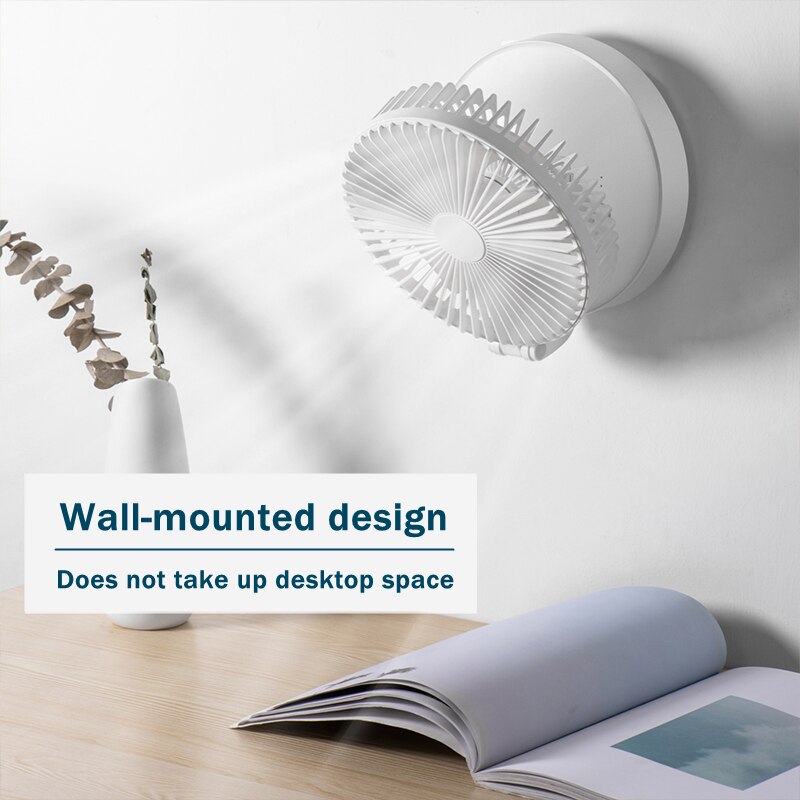 USB Folding Rechargeable Desk Fan Wall-mounted Cooling Air Conditioner 3 Speed Auto Rotate Strong Wind with Night Light for Home