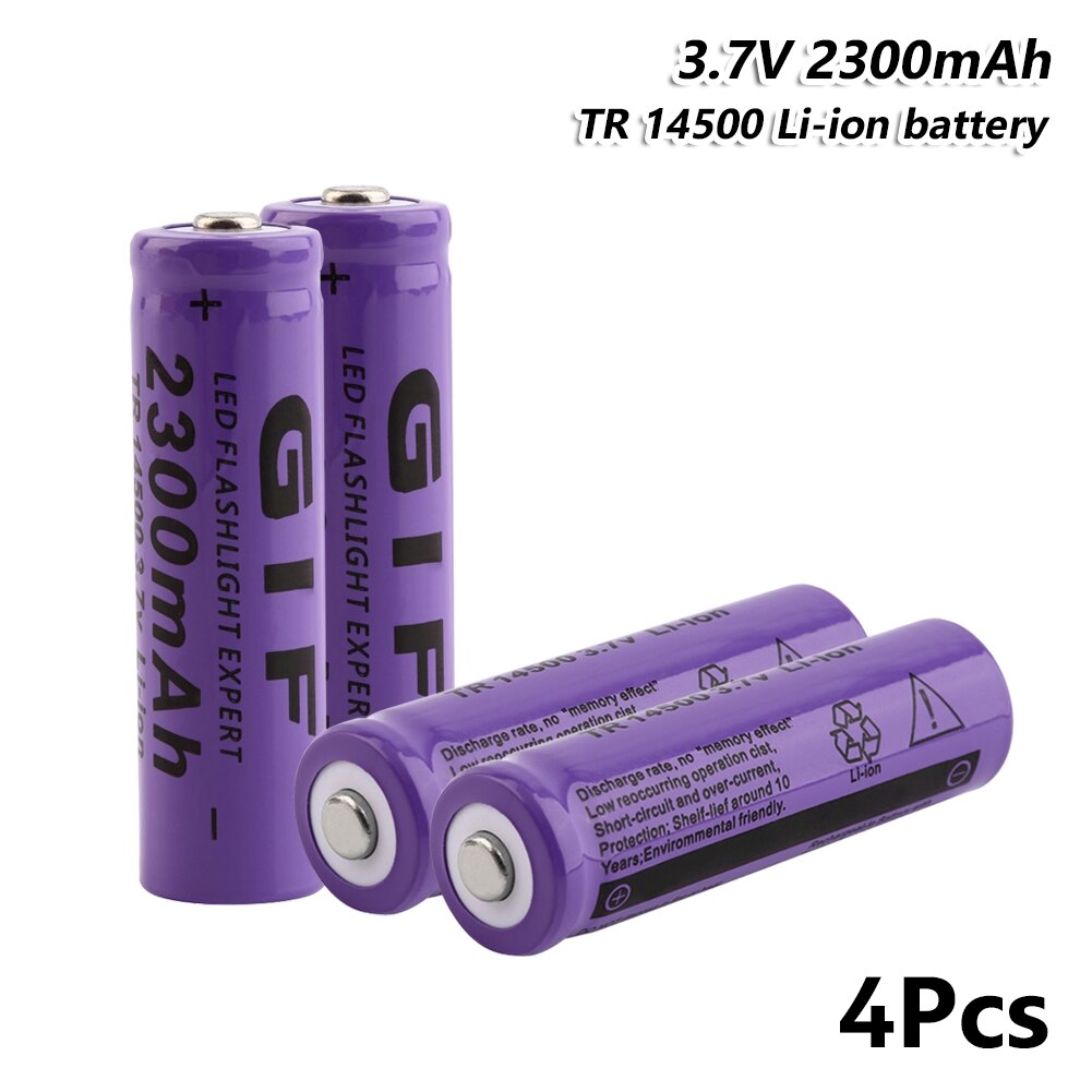 GIF 14500 Rechargeable Lithium Li-ion Battery 2300mAh 3.7V Rechargeable Cell For Torch Mini Fan Gamepad Torch LED Flashlight: 4 Pcs
