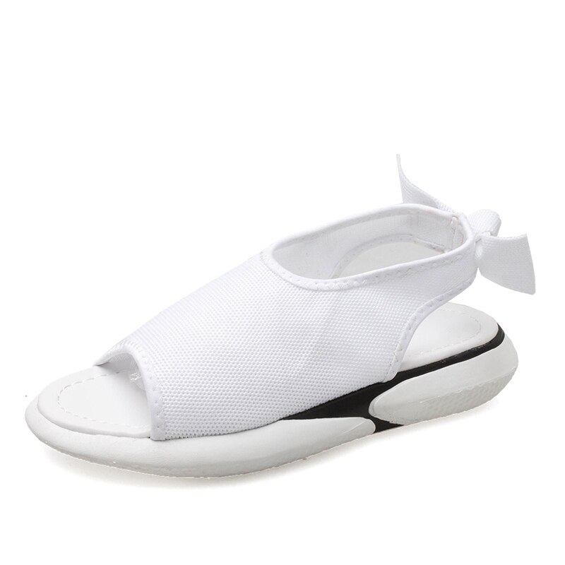 MCCKLE été femmes sandales plates Peep Toe maille tissu sandale noeud papillon femme chaussures plates sans lacet confort chaussures décontractées: white / 8.5