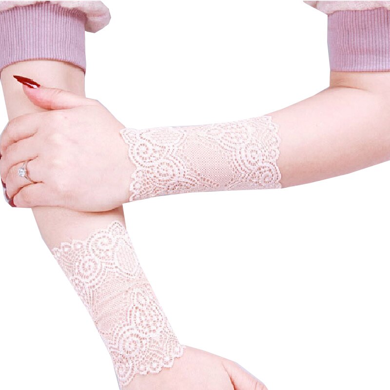 18Cm Frauen Spitze Handschuhe Schwarz Weiß nackt Figerless Kurze Fahr Handschuhe Damen Halb Finger Fischnetz Sonnencreme Party Arm Hülse: nackt