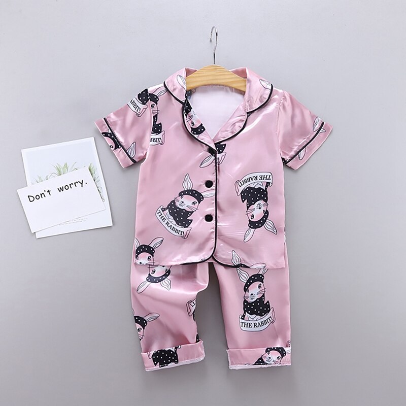 Sommer Baby Kleidung freundlicher Mädchen Jungen Pyjama Giraffe Nachtwäsche 2Stck Kurzarm Bluse Spitzen + Nacht Hosen einstellen 7