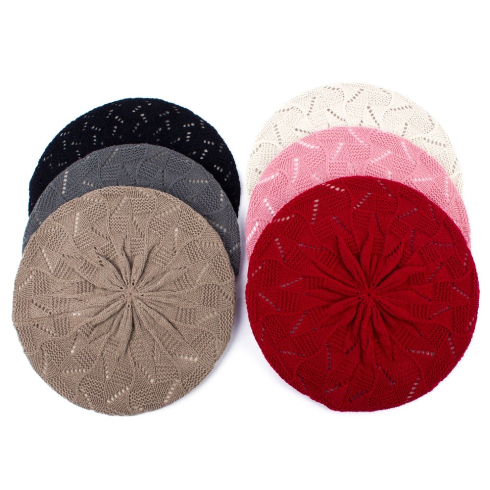 Geebro kvinders almindelig farve strikket baret hat damer fransk kunstner beret hatte forår afslappet tynde akryl berets til kvinder beanie