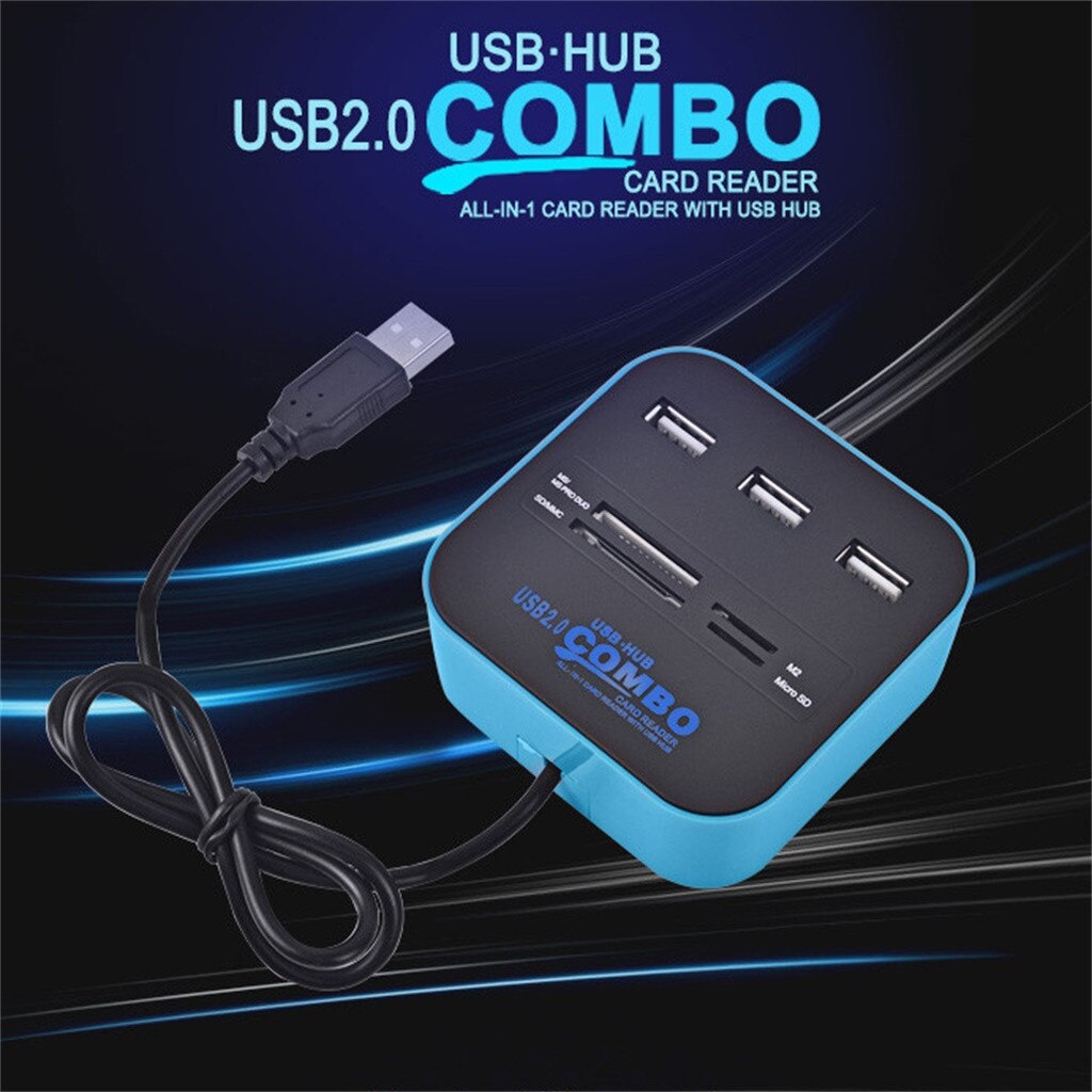 High Speed Usb 2.0 Hub 3 Ports With Card Reader Mini Hub Usb Combo All In One Usb Hub Porous Multi-function Hub: Black