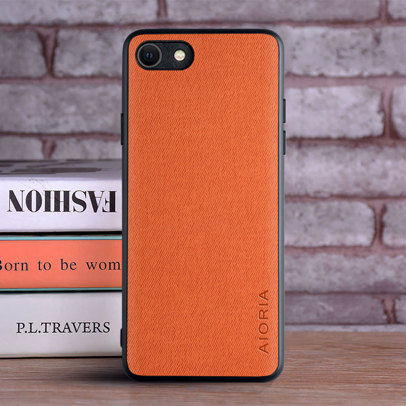 etui na iPhone 7 8 6 6S plus XR SE coque Luksusowe tekstylne skórzane etui TPU na telefon iphone 7 8 6 plus etui funda capa: ABS / Pomarańczowy