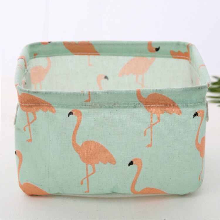 Linen Waterproof storage basket Table top Foldable storage box cosmetics sundries clothing fabric storage basket toy storage: Green bird