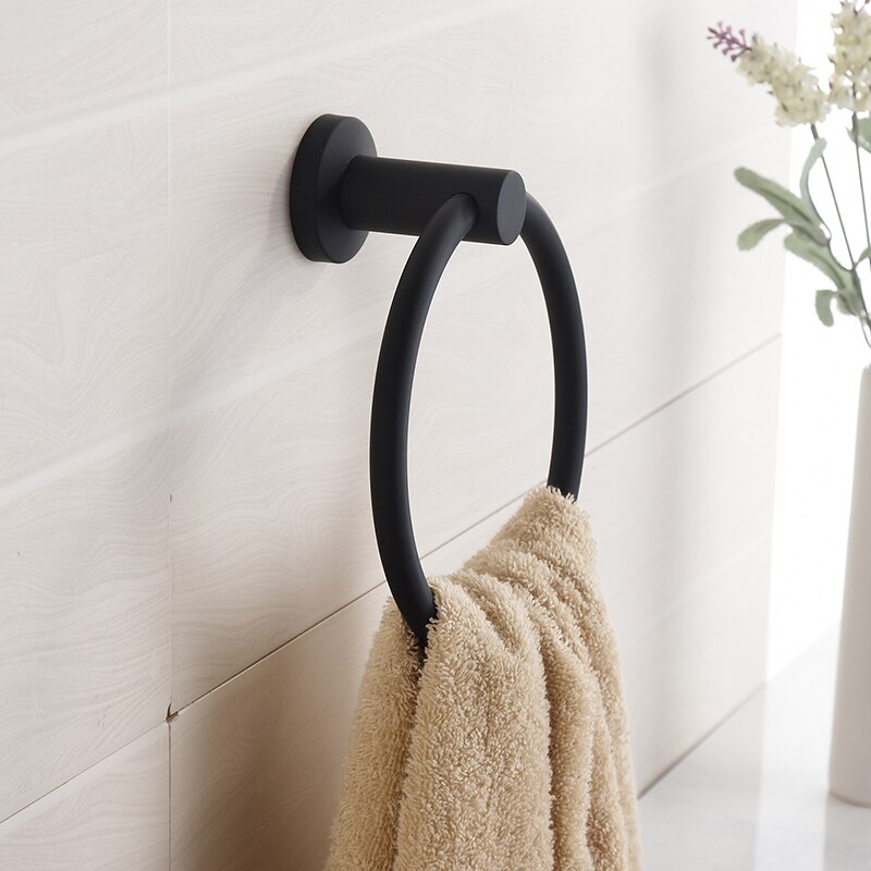 Persoonlijkheid Hedendaagse 304 Roestvrij Staal Handdoek Ring Zwarte Olie Geborsteld Handdoek Houder Handdoek Bar Montage Badkamer Producten G360