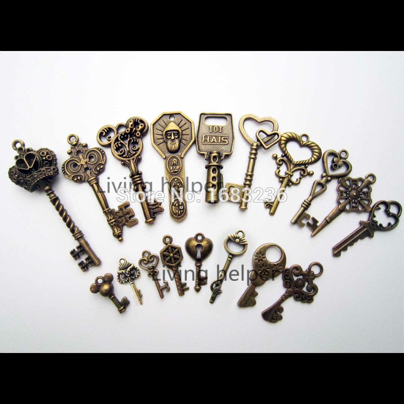 18x antik vintage gammal look dekor skelett nyckel hänge rosett steampunk berlock smycken 9