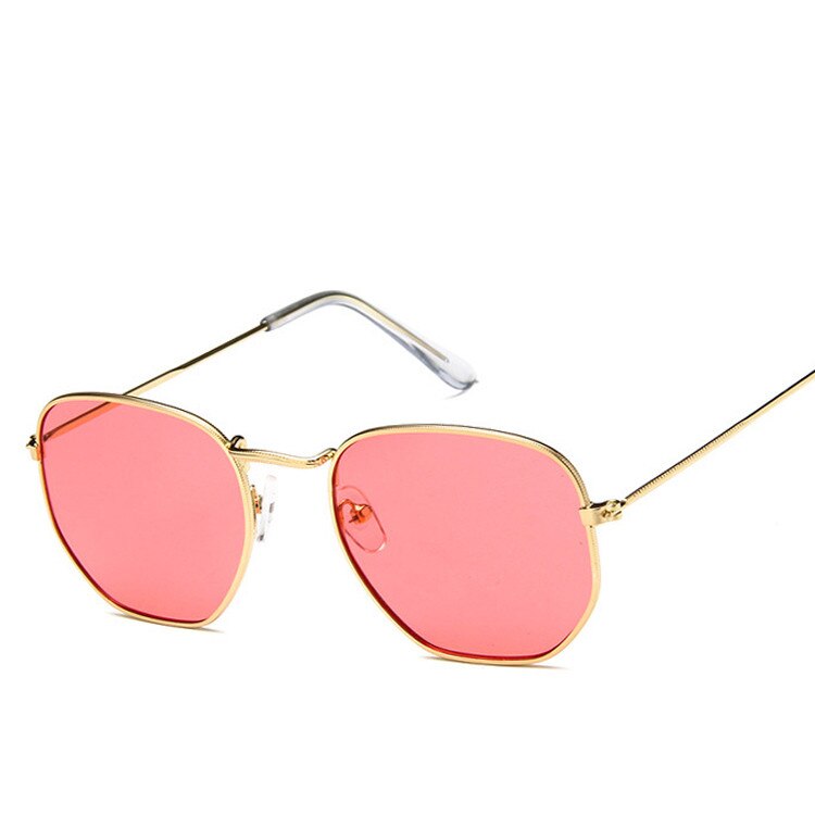 Polygonale kvinner solbriller menn briller dame luksus retro metall solbriller årgang speil  uv400 oculos de sol: Rød